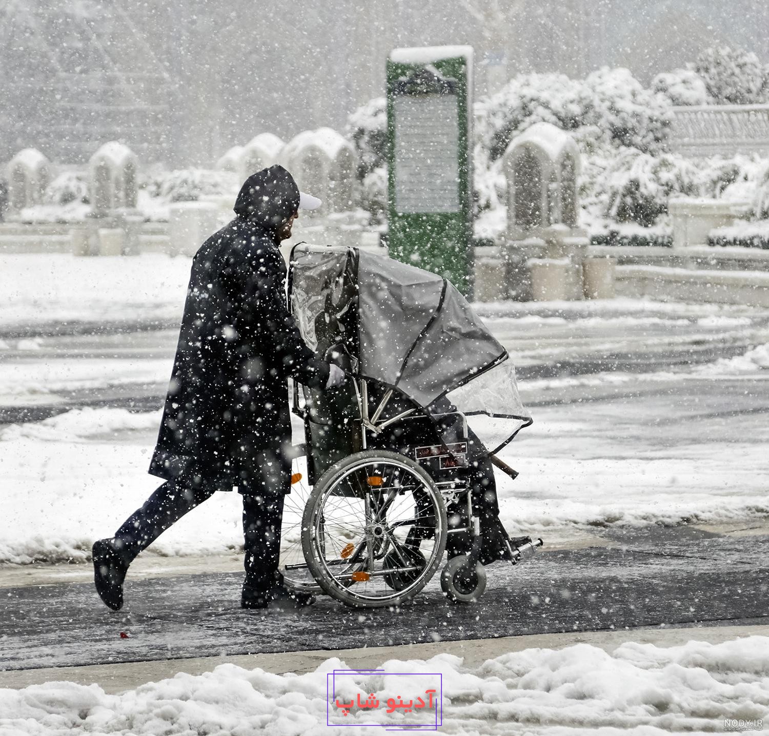 عکس حرم امام رضا در شب برفی