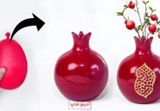 مراحل ساخت گلدان دکوری طرح انار با استفاده از بادکنک و خمیر مجسمه‌سازی برای تزیینات شب یلدا