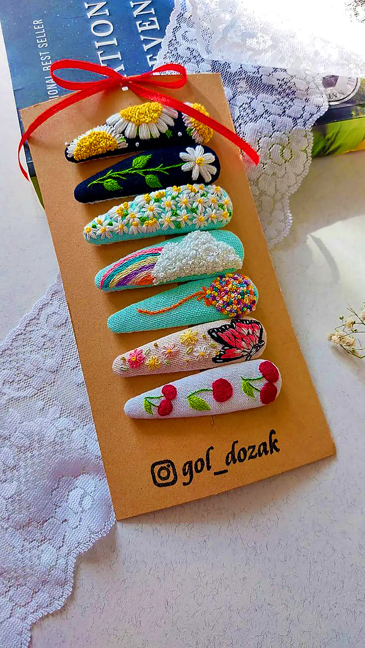 گیره مو کتانی دست دوز