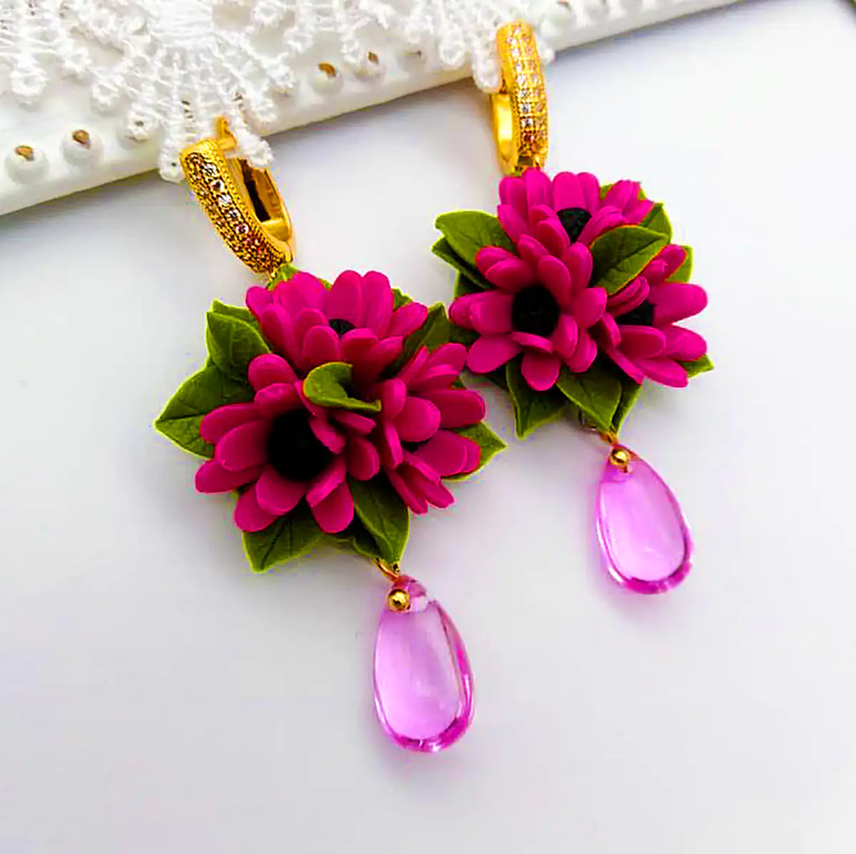 گوشواره گل خمیری