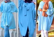 مانتو آبی آسمونی نخی
