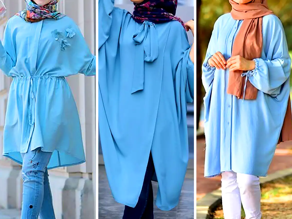 مانتو آبی آسمونی نخی