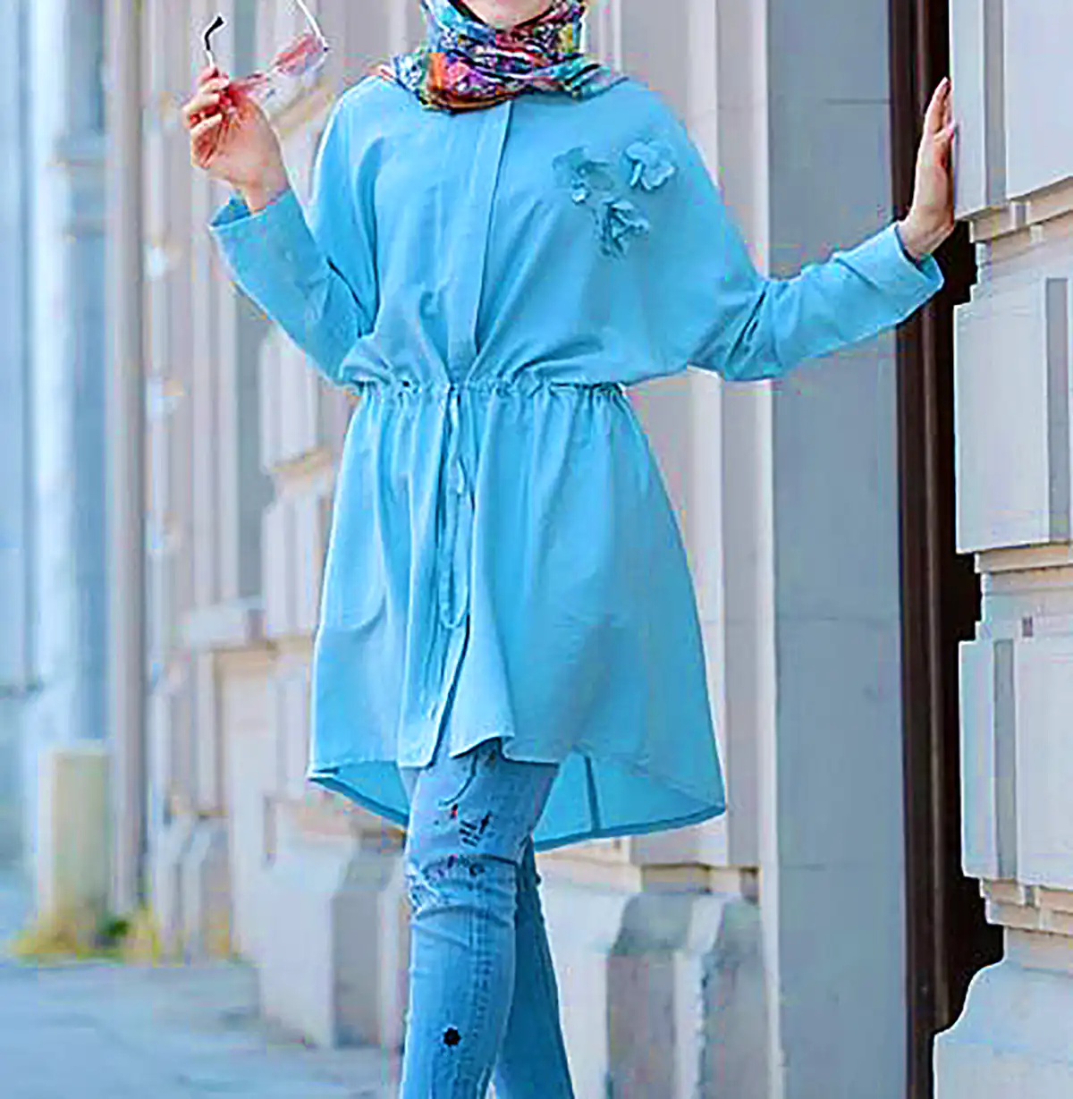 مانتو آبی آسمونی نخی