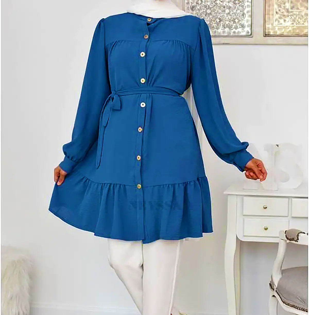 مانتو آبی آسمونی نخی