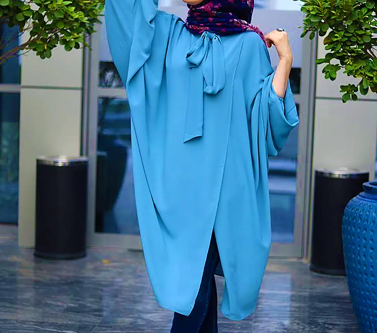 مانتو آبی آسمونی نخی