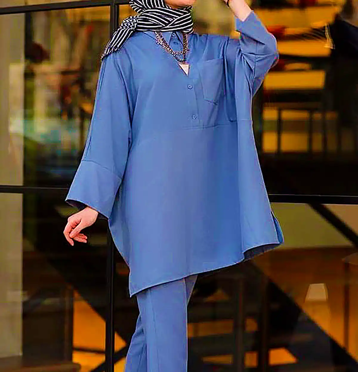 مانتو آبی آسمونی نخی