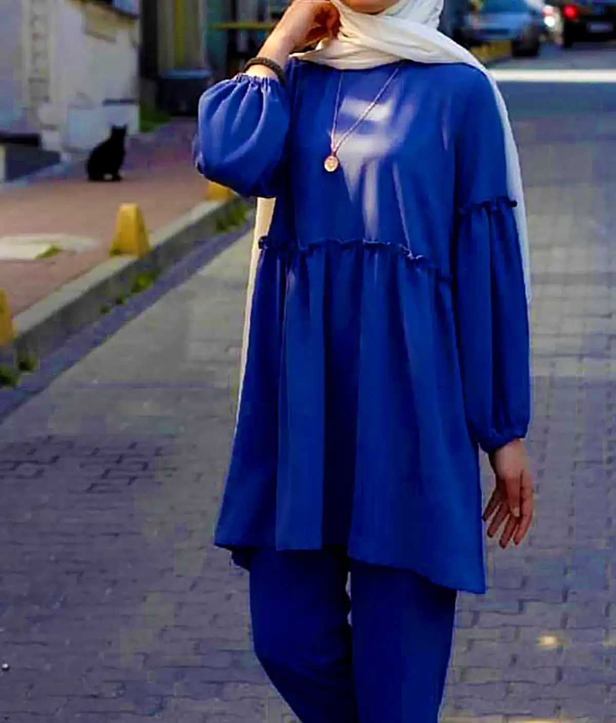 مانتو آبی آسمونی نخی