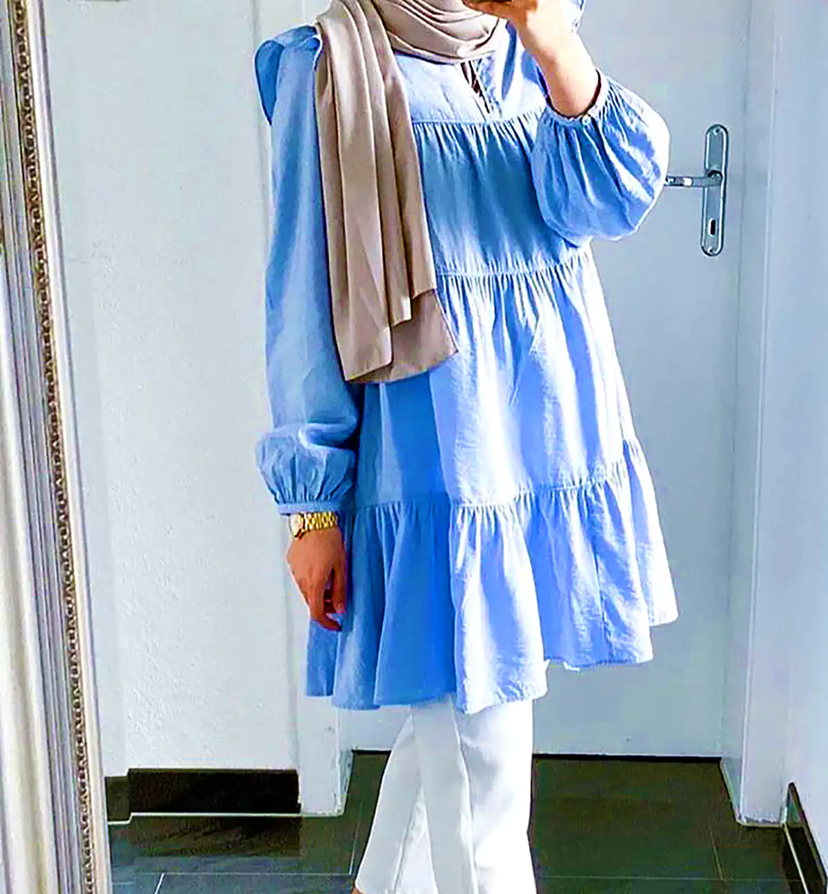 مانتو آبی آسمونی نخی
