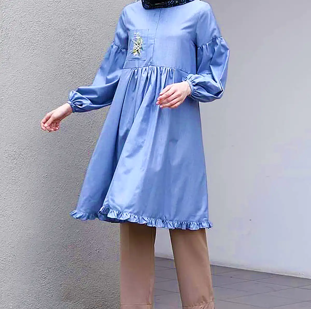 مانتو آبی آسمونی نخی