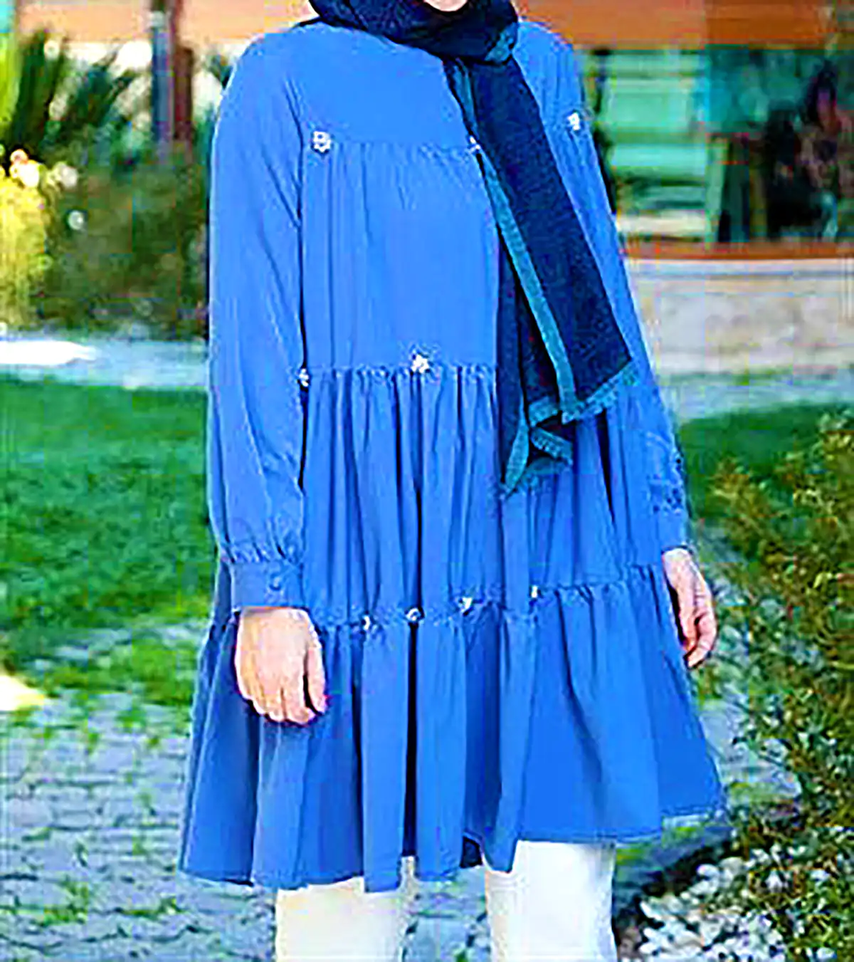 مانتو آبی آسمونی نخی