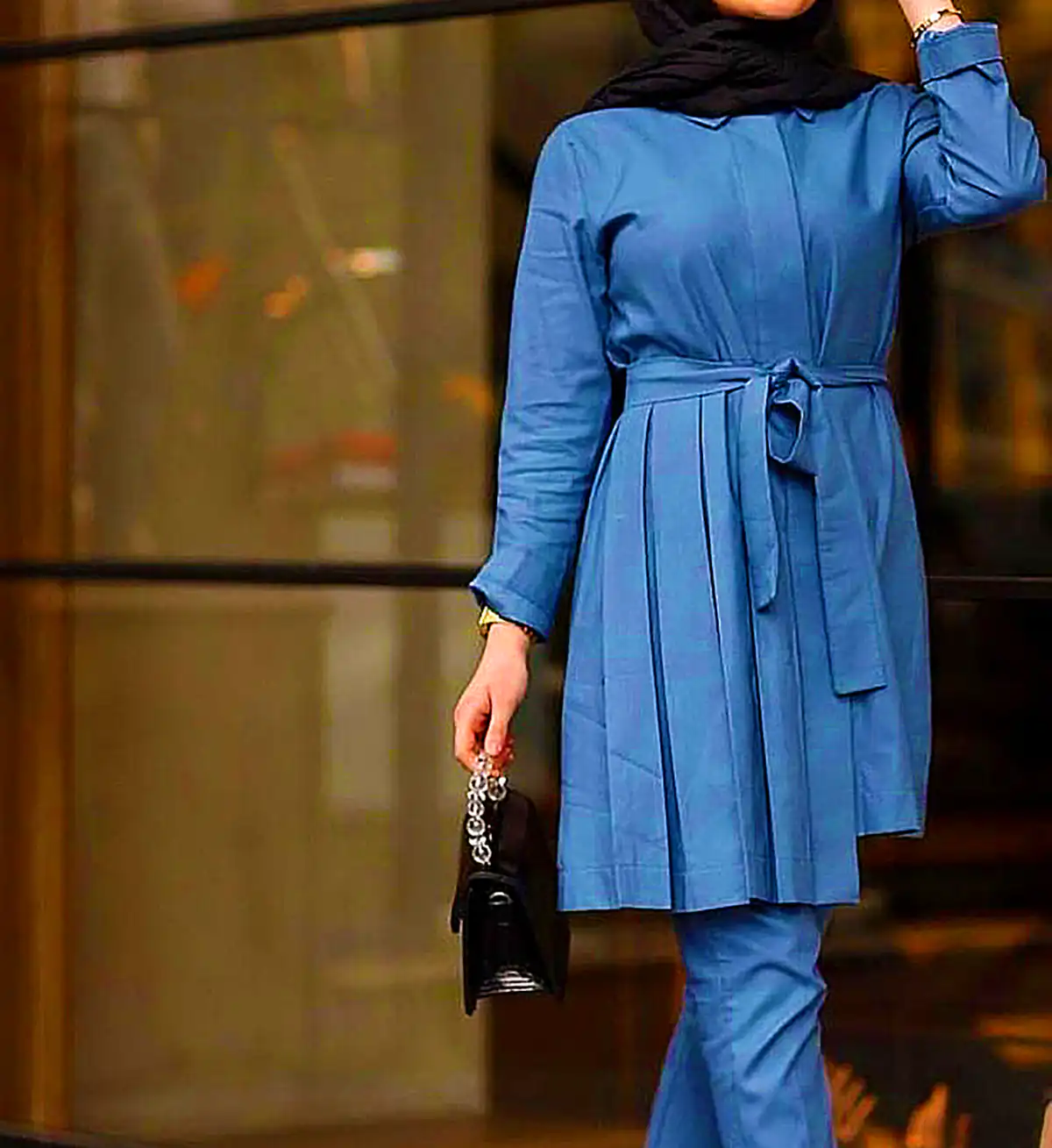 مانتو آبی آسمونی نخی