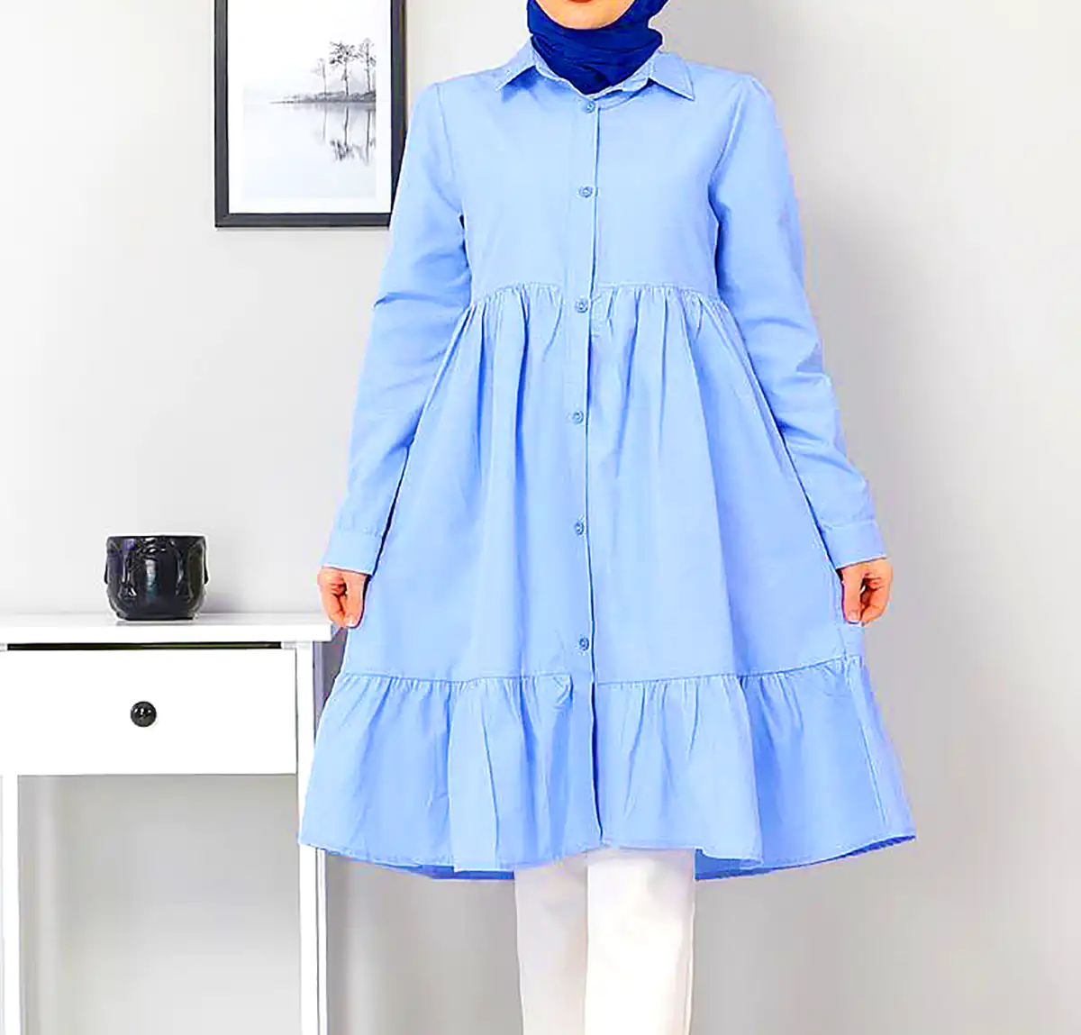 مانتو آبی آسمونی نخی