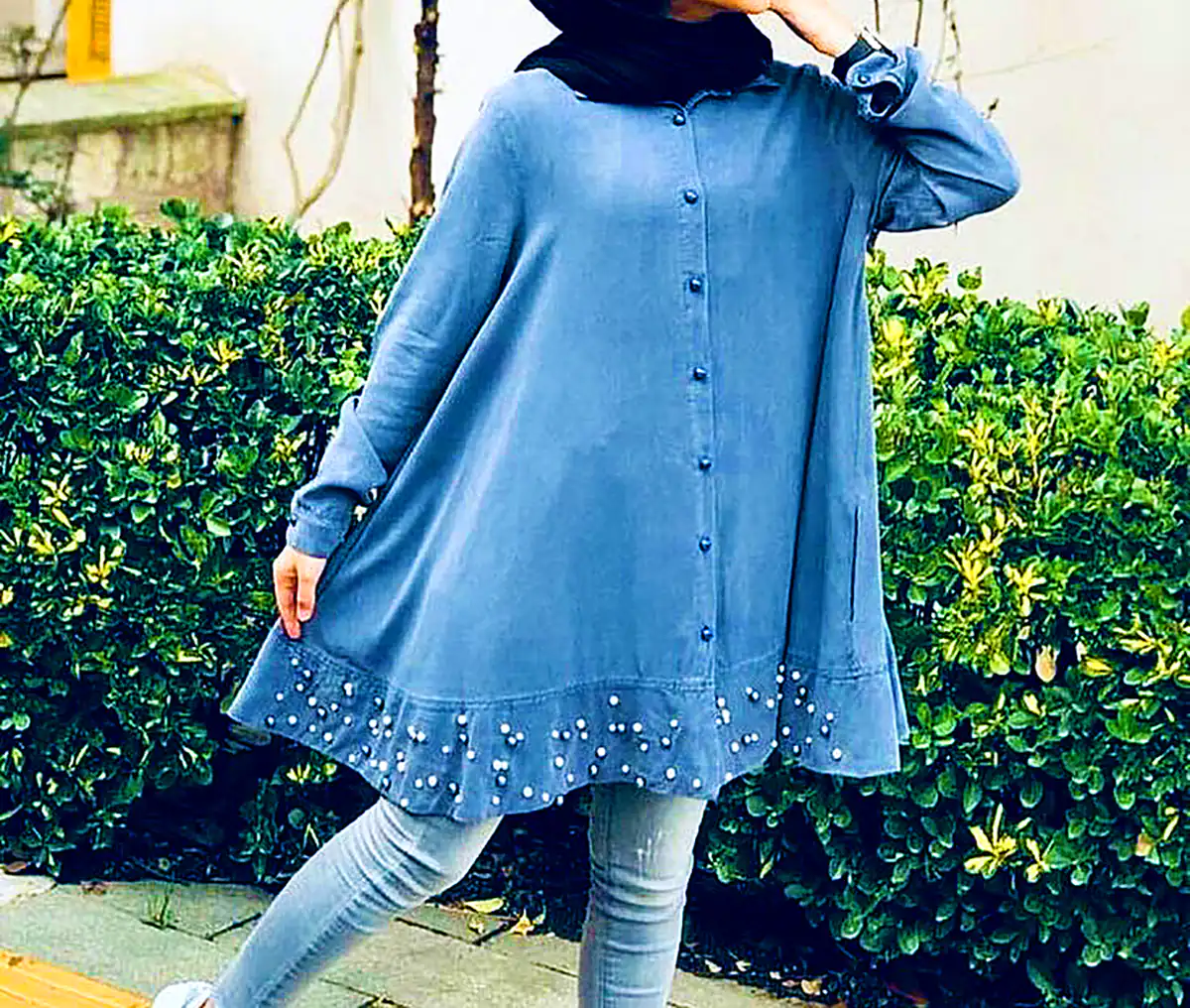 مانتو آبی آسمونی نخی