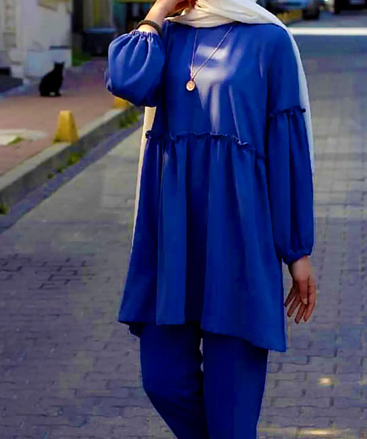 مانتو آبی آسمونی نخی