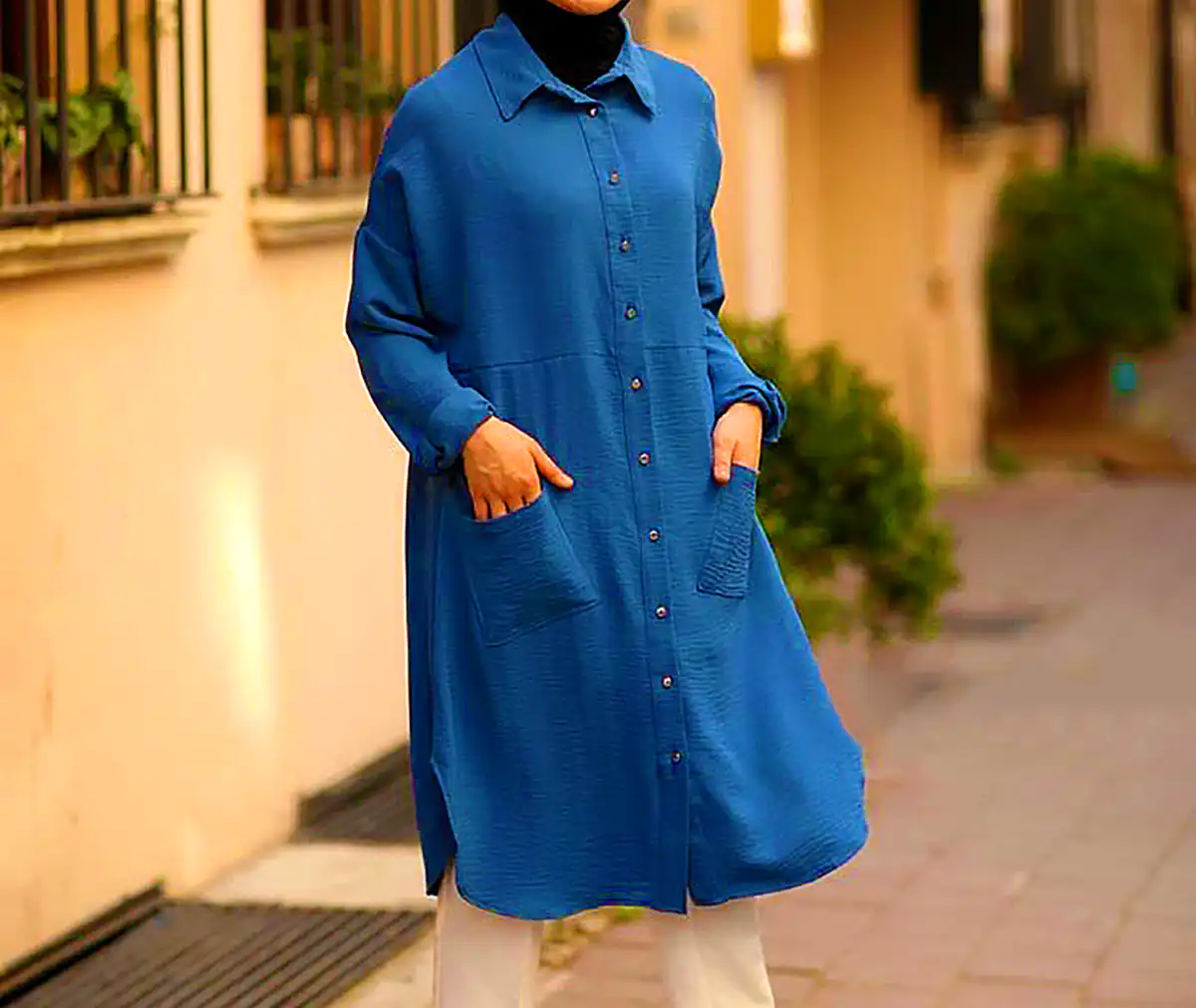 مانتو آبی آسمونی نخی