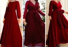 پیراهن حریر مجلسی زرشکی