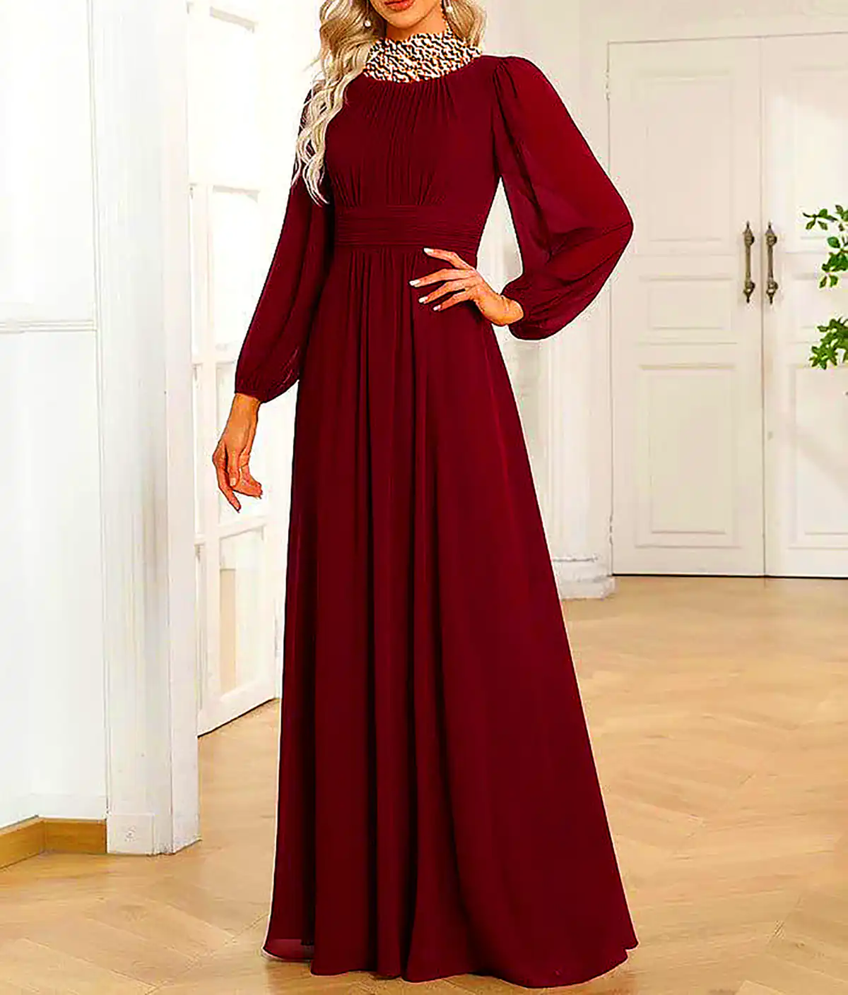پیراهن حریر مجلسی زرشکی