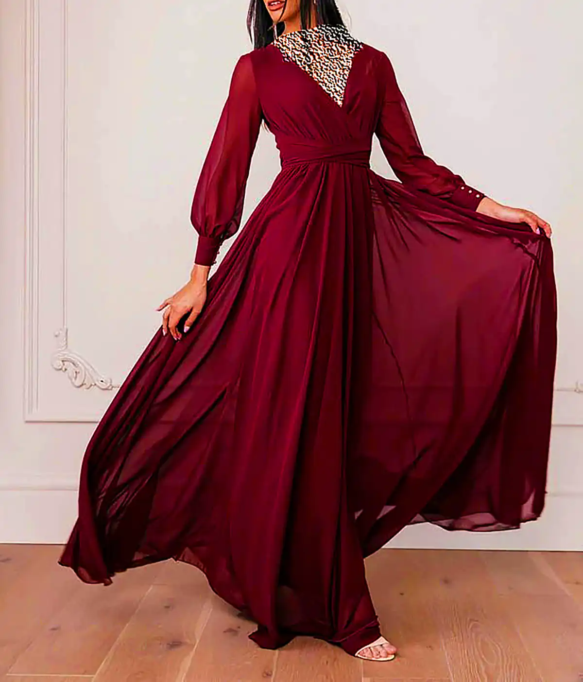 پیراهن حریر مجلسی زرشکی