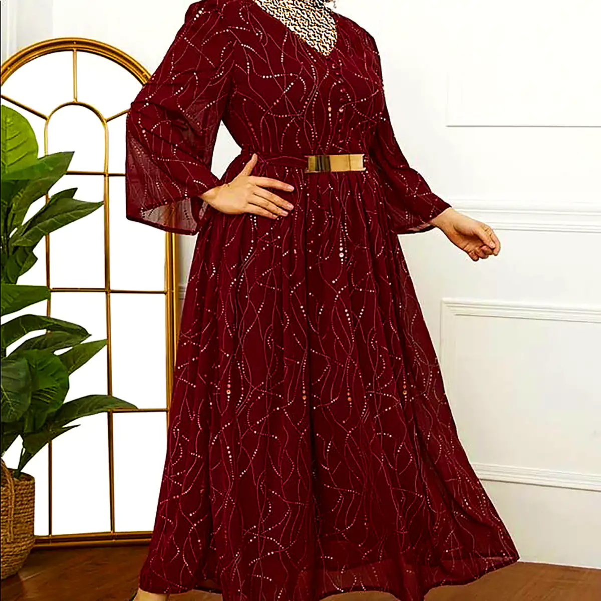 پیراهن حریر مجلسی زرشکی