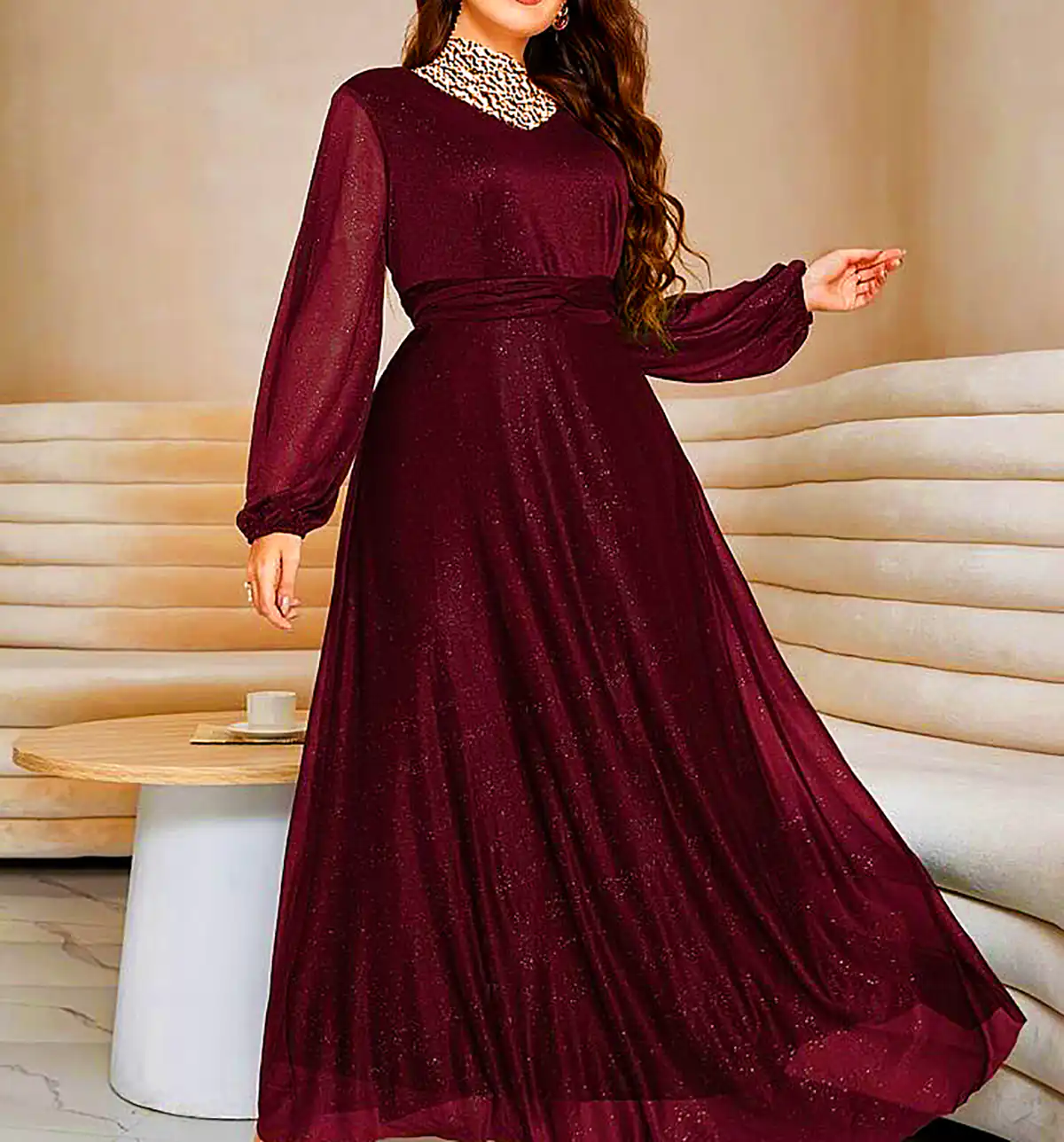 پیراهن حریر مجلسی زرشکی