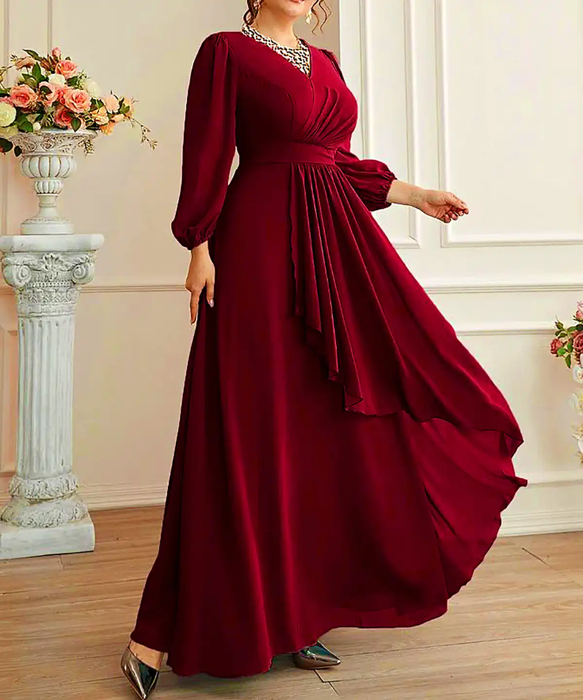 پیراهن حریر مجلسی زرشکی