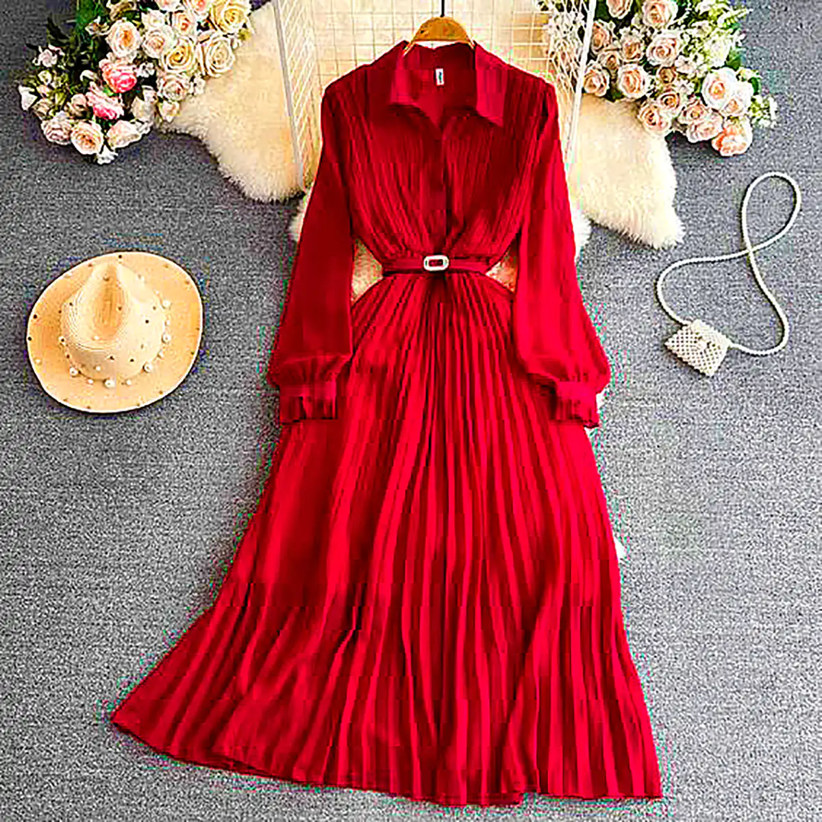 پیراهن یقه گرد قرمز زنانه
