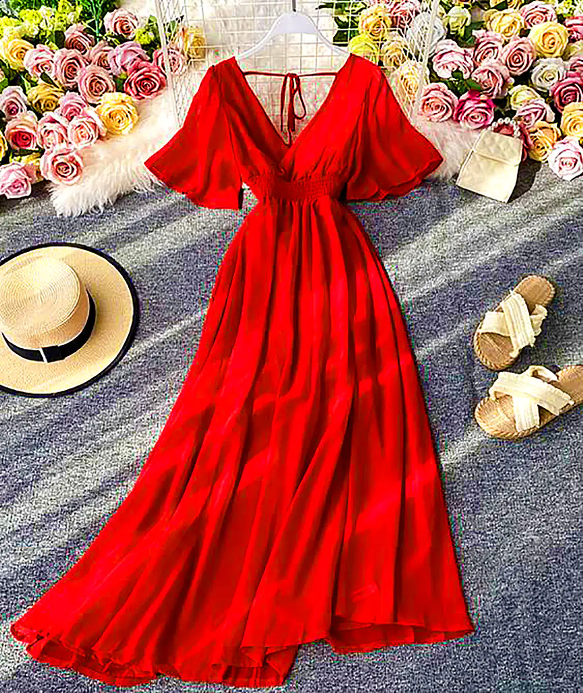 پیراهن یقه گرد قرمز زنانه