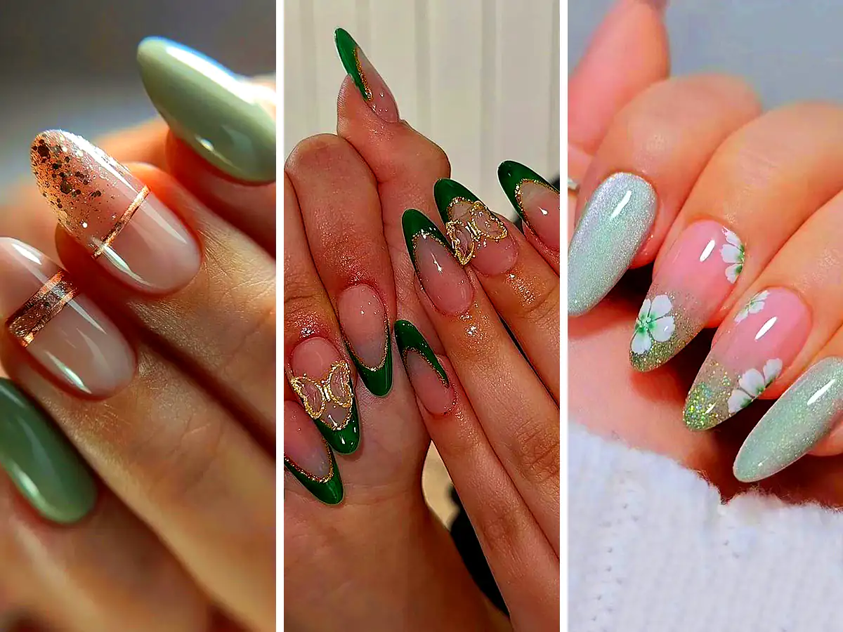 طراحی ناخن سبز مینیمال