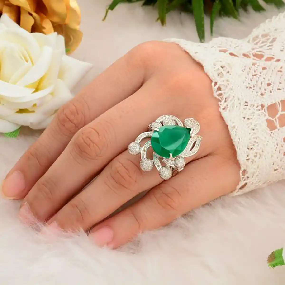 انگشتر سه بعدی فانتزی گل درشت