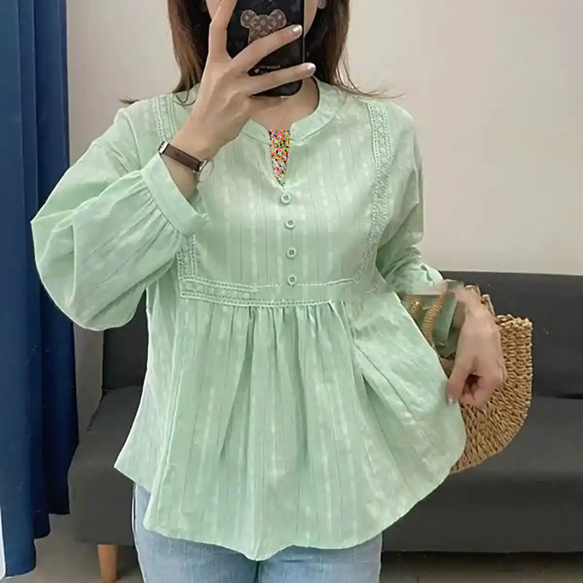 بلوز چین دار نخی زنانه