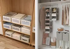 چیدمان کمد دیواری بدون قفسه + نظم و زیبایی بصری کمد دیواری بدون قفسه با چیدمان