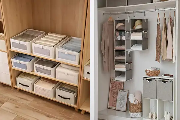 چیدمان کمد دیواری بدون قفسه + نظم و زیبایی بصری کمد دیواری بدون قفسه با چیدمان