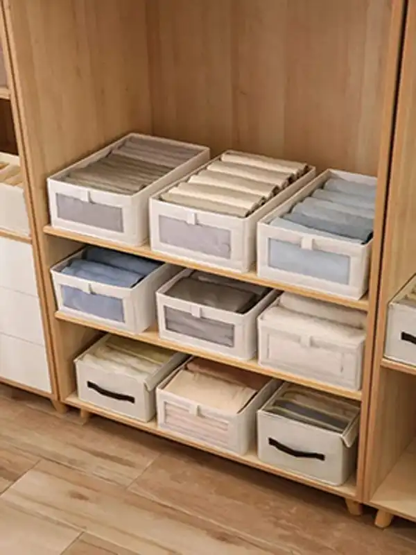 چیدمان کمد دیواری بدون قفسه + نظم و زیبایی بصری کمد دیواری بدون قفسه با چیدمان