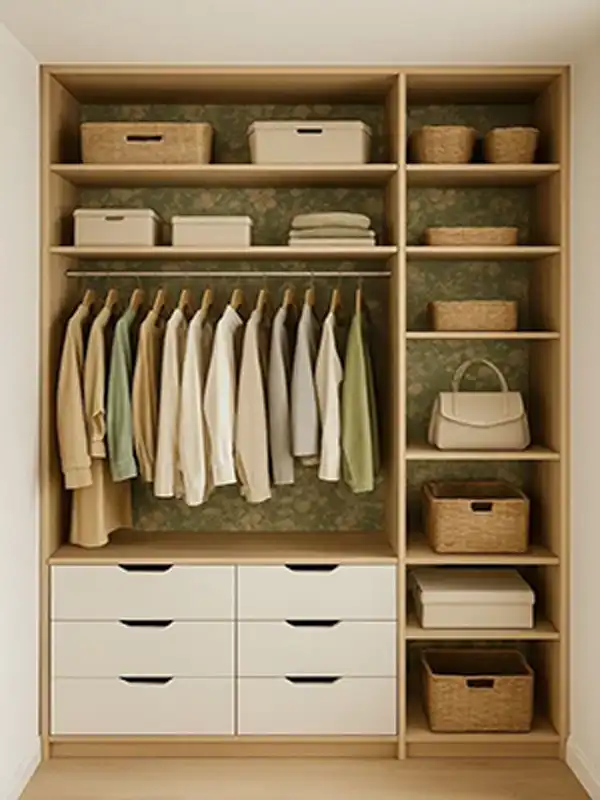 چیدمان کمد دیواری با قفسه + ایده‌های مختلف و بینظیر برای چیدمان کمد دیواری با قفسه