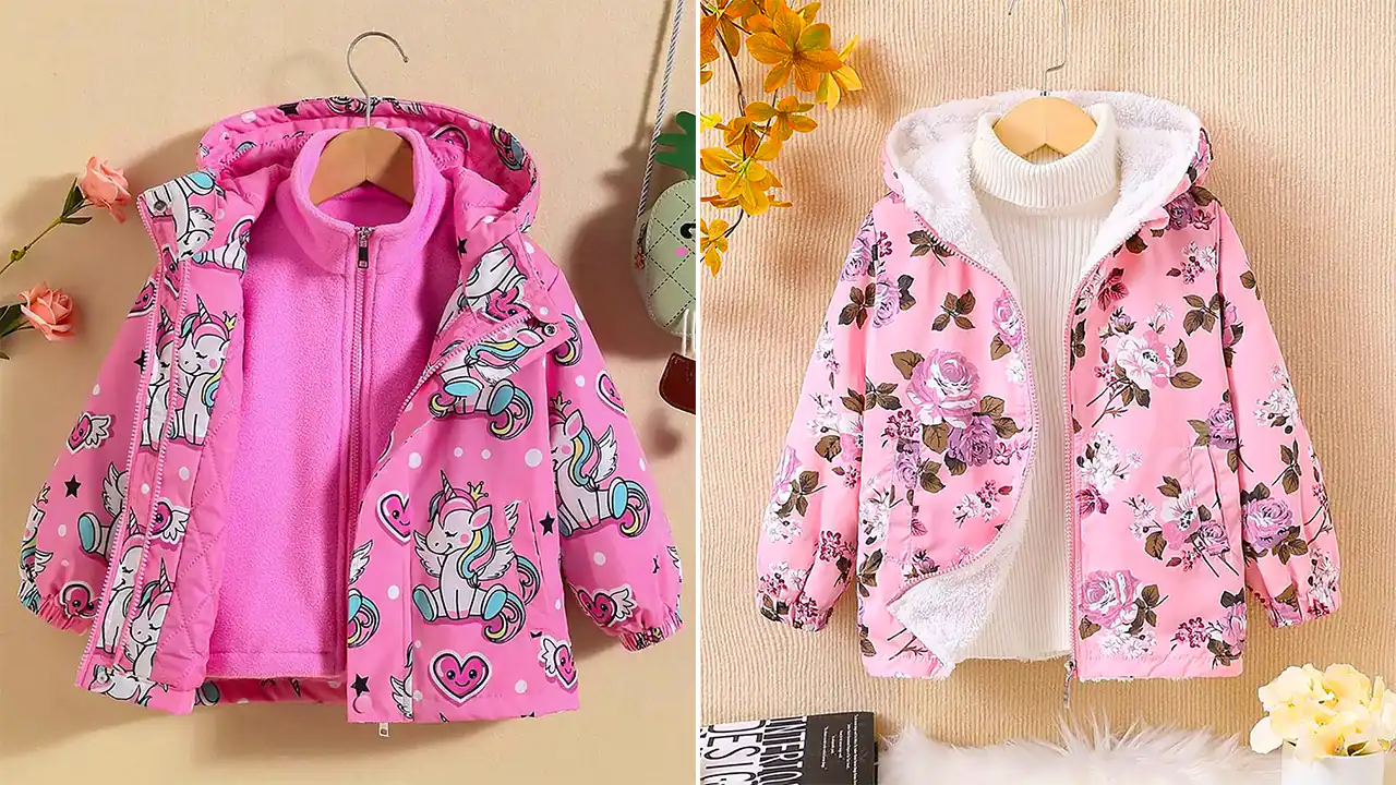 کاپشن صورتی طرح دار بچگانه