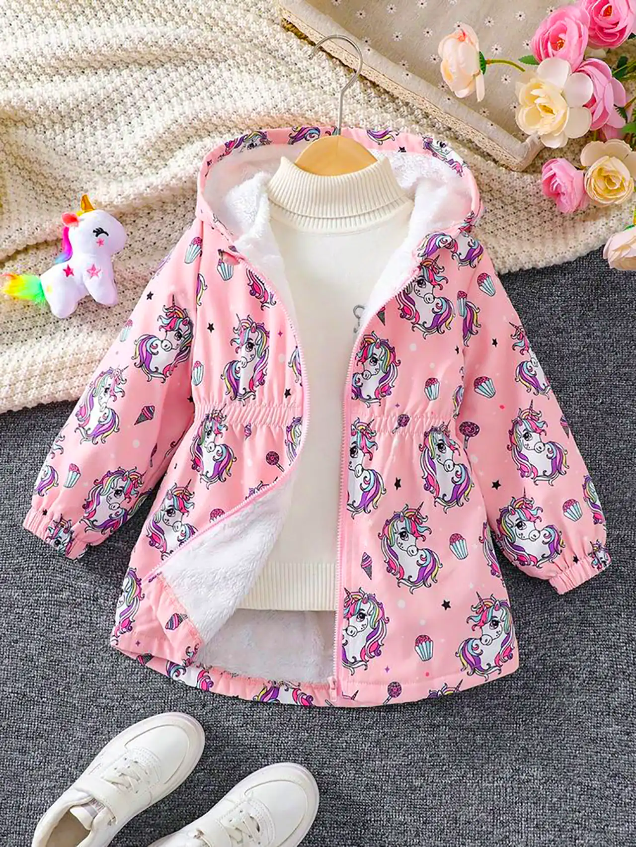 کاپشن صورتی طرح دار بچگانه