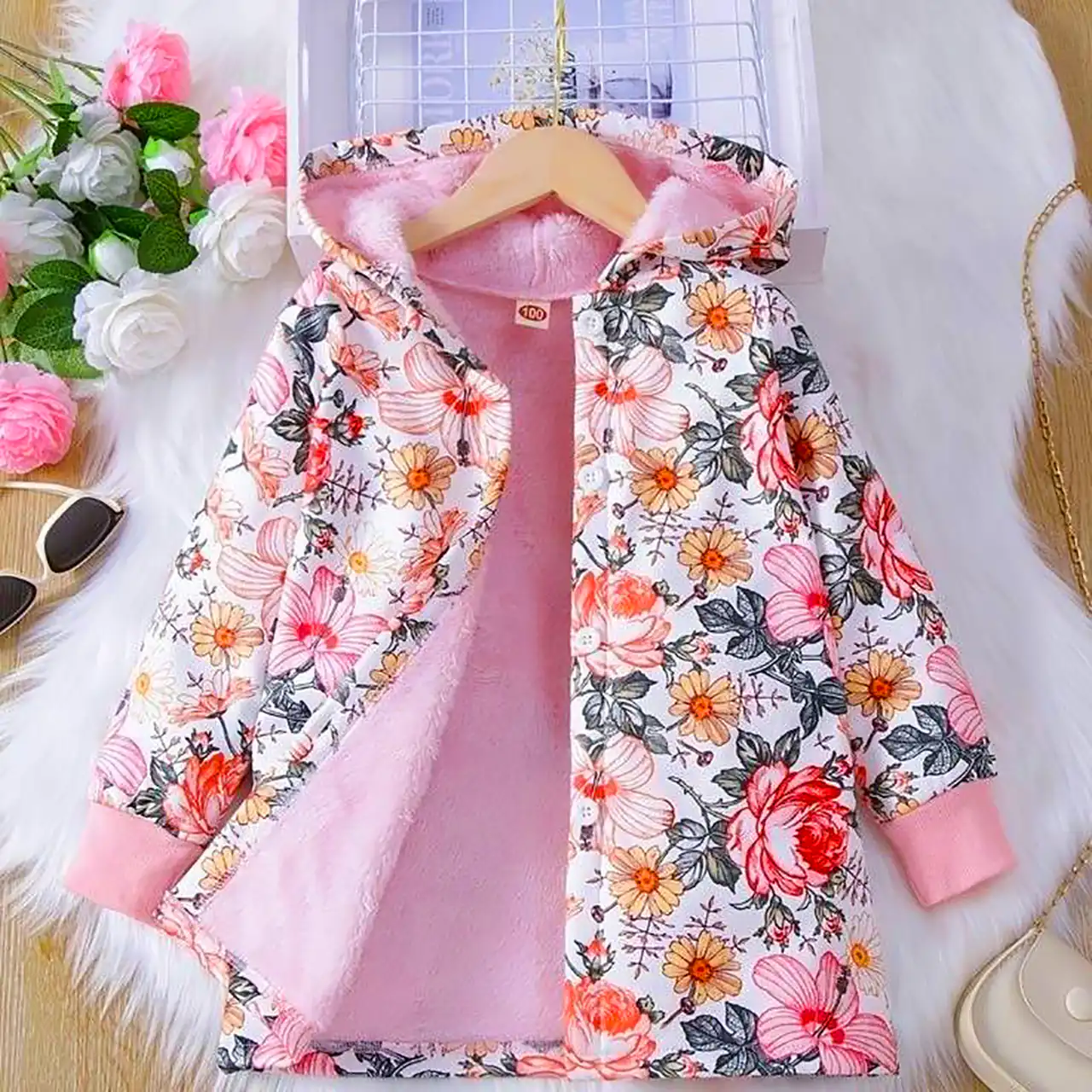 کاپشن صورتی طرح دار بچگانه