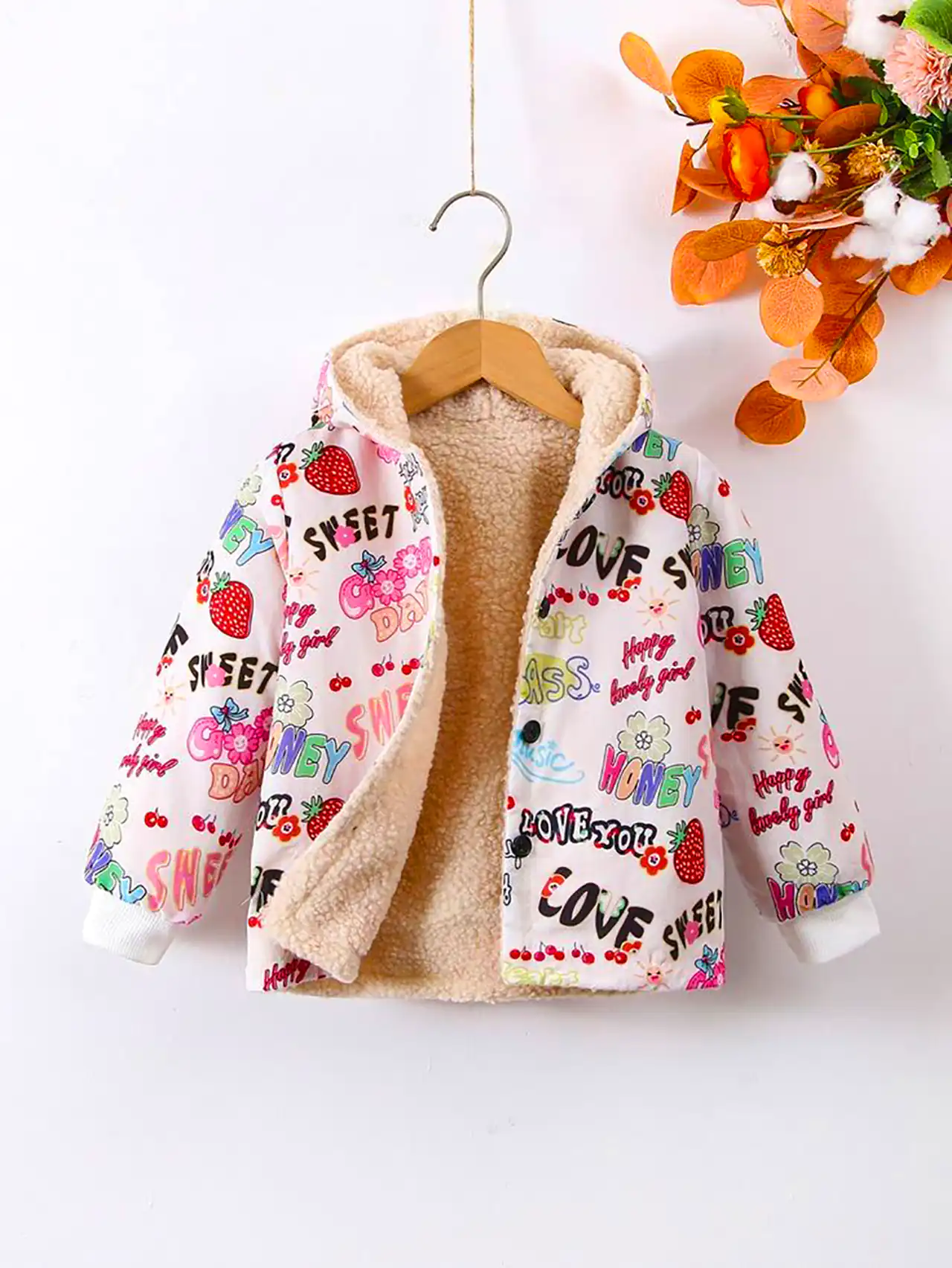 کاپشن صورتی طرح دار بچگانه