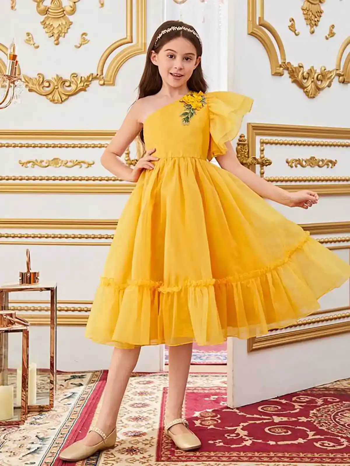 لباس مجلسی دخترانه زرد