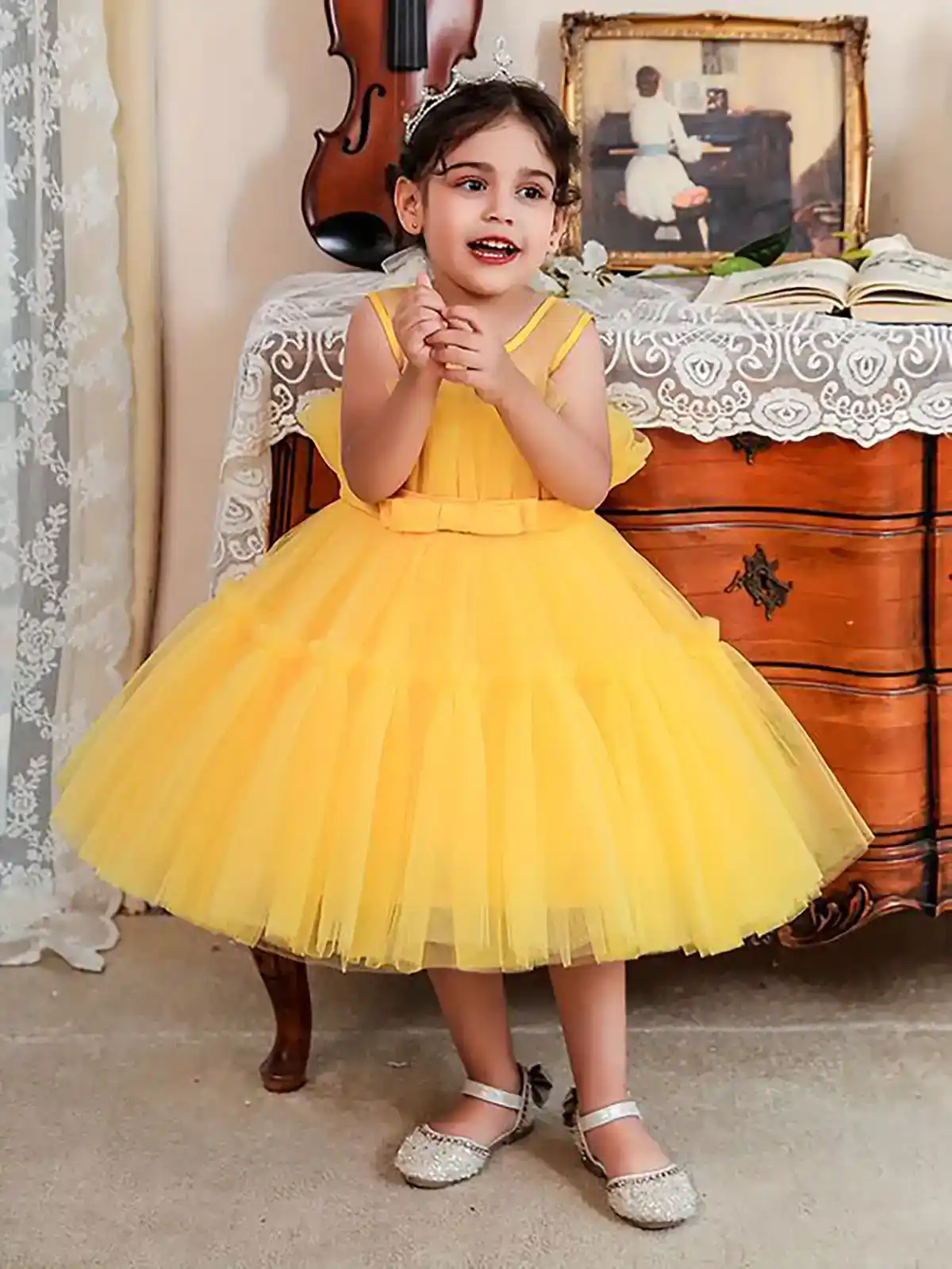 لباس مجلسی دخترانه زرد