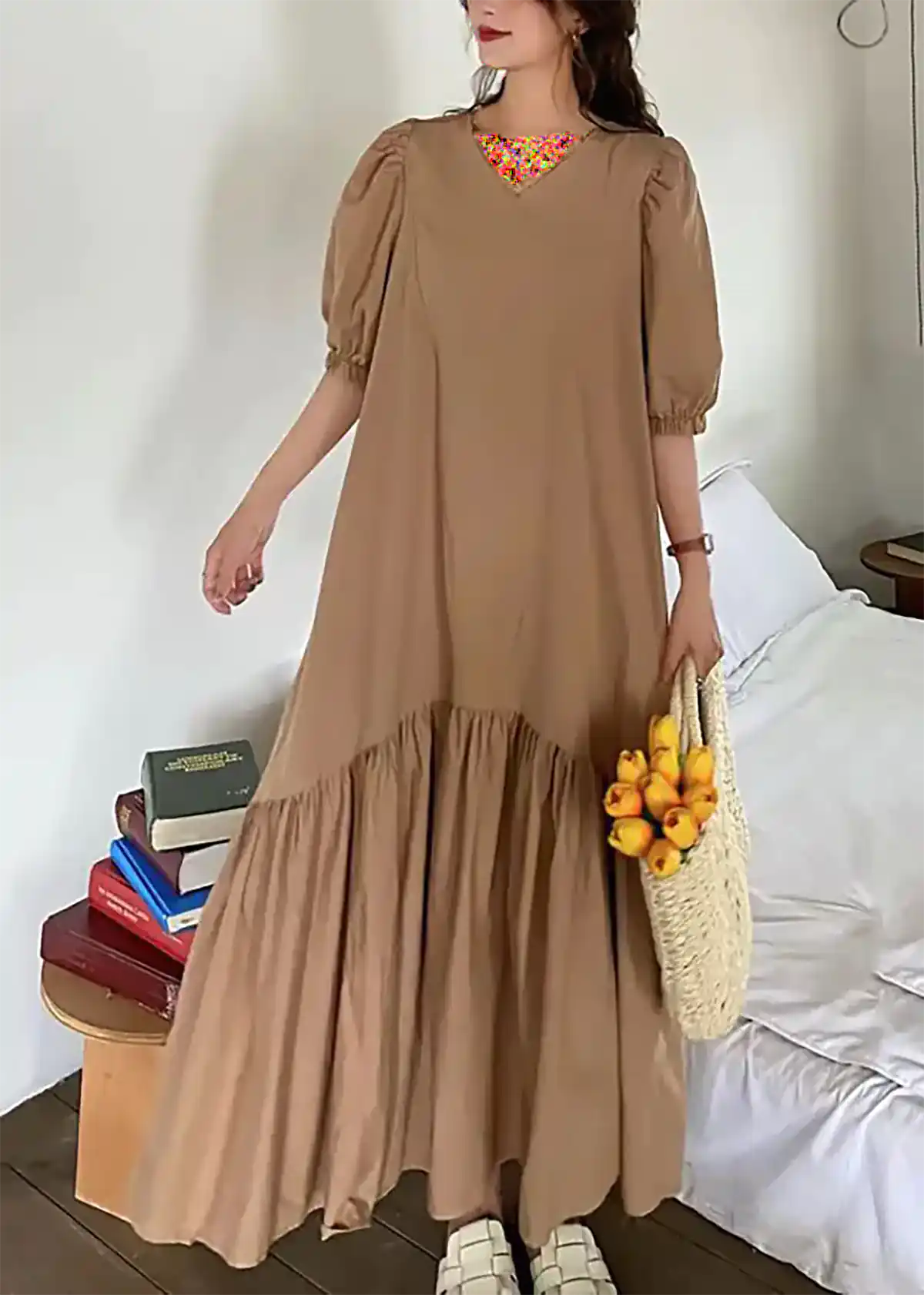 مانتو پیراهنی بلند نسکافه ای