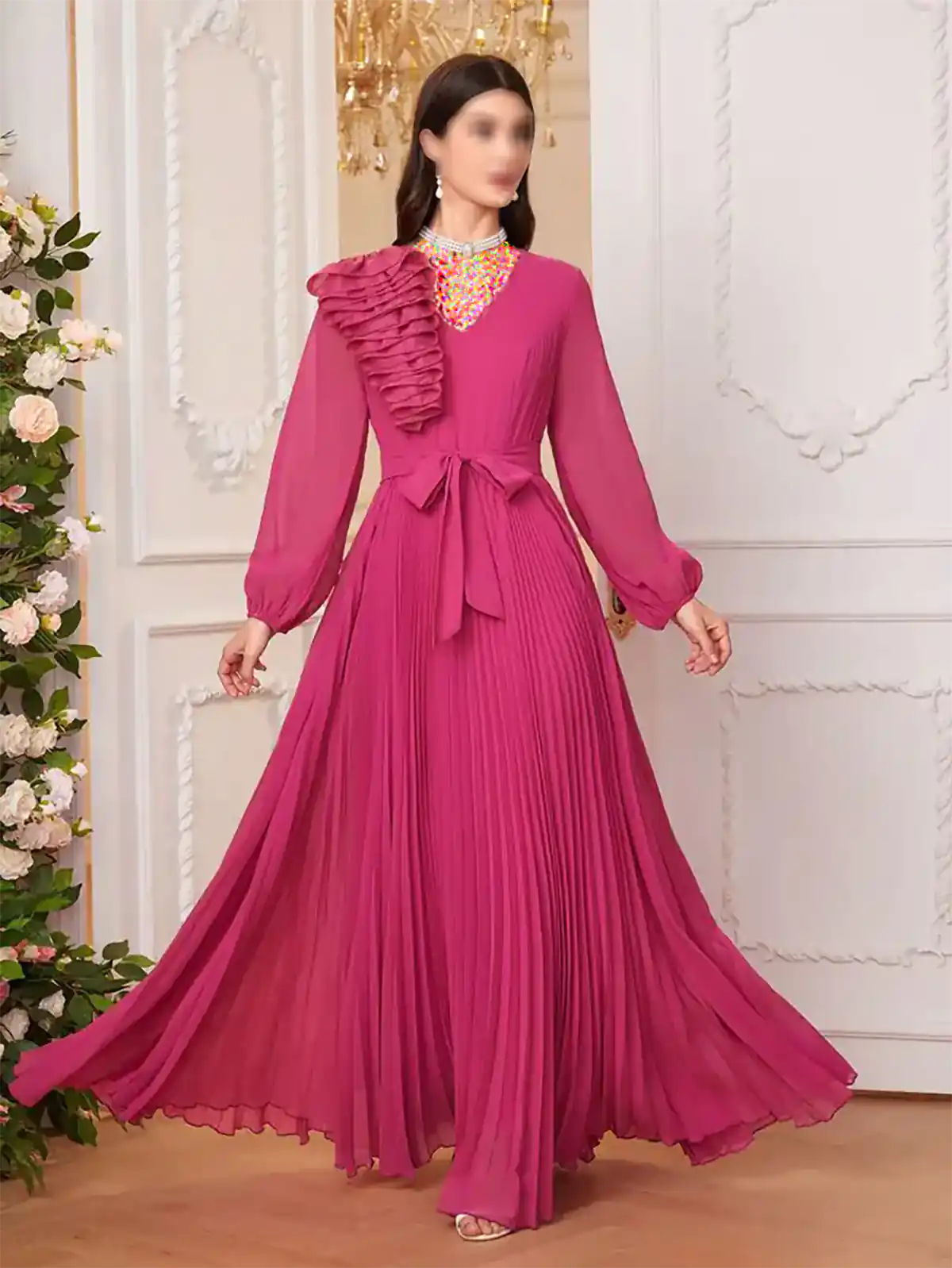 ماکسی پلیسه دار سرخابی شیک