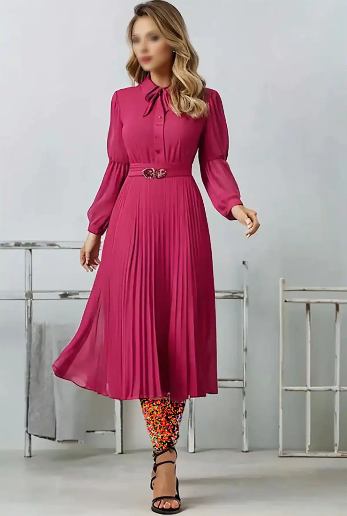 ماکسی پلیسه دار سرخابی شیک