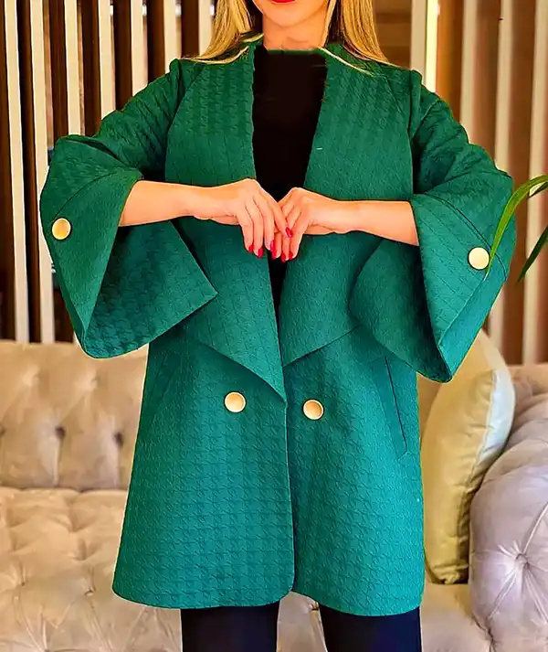 مدل مانتو با پارچه شانتون سبز + استایل منحصربفرد با مدل مانتو پارچه شانتون سبز