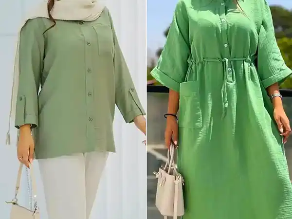 مدل مانتو با پارچه شانتون سبز + استایل منحصربفرد با مدل مانتو پارچه شانتون سبز