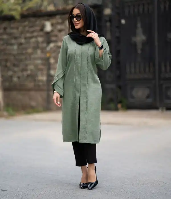 مدل مانتو با پارچه شانتون سبز + استایل منحصربفرد با مدل مانتو پارچه شانتون سبز