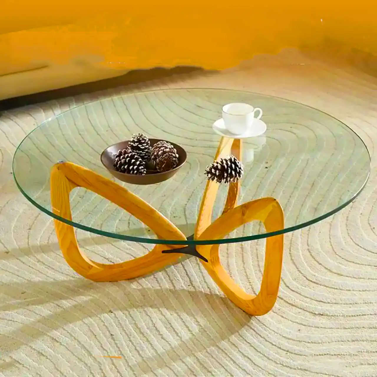 میز جلو مبلی چوب و شیشه