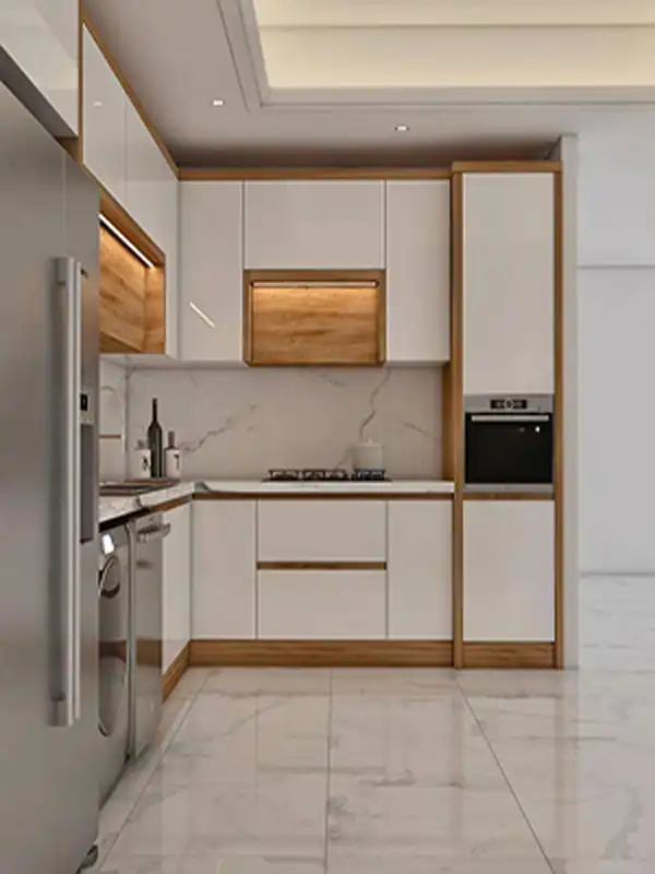 مدل آشپزخانه ال کوچک + آشپزخانه روشن و نورگیر لوکس با مدل ال کوچک