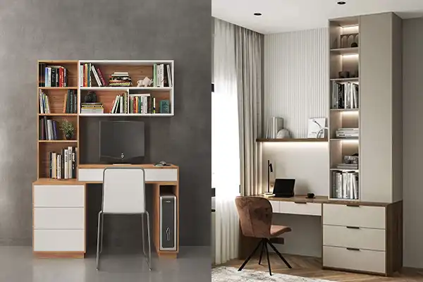 مدل کتابخانه با میز تحریر + جلوه کاربردی فضای اتاق با مدل کتابخانه با میز تحریر