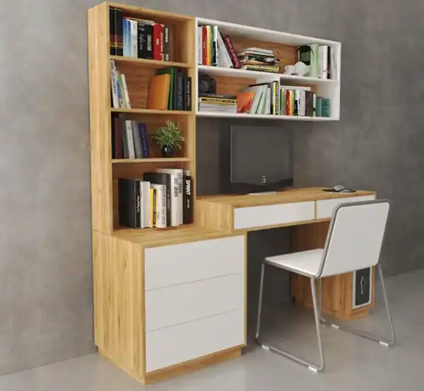 مدل کتابخانه با میز تحریر + جلوه کاربردی فضای اتاق با مدل کتابخانه با میز تحریر